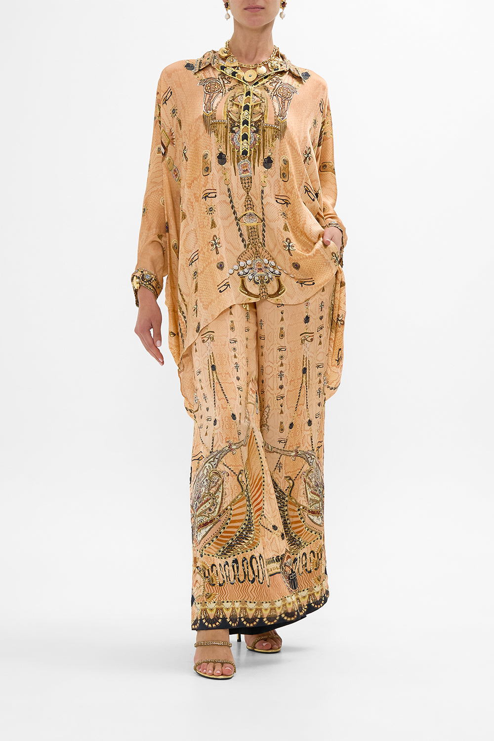 CAMILLA Gold Lounge Pant in Kingdom of Hieroglyphs Print