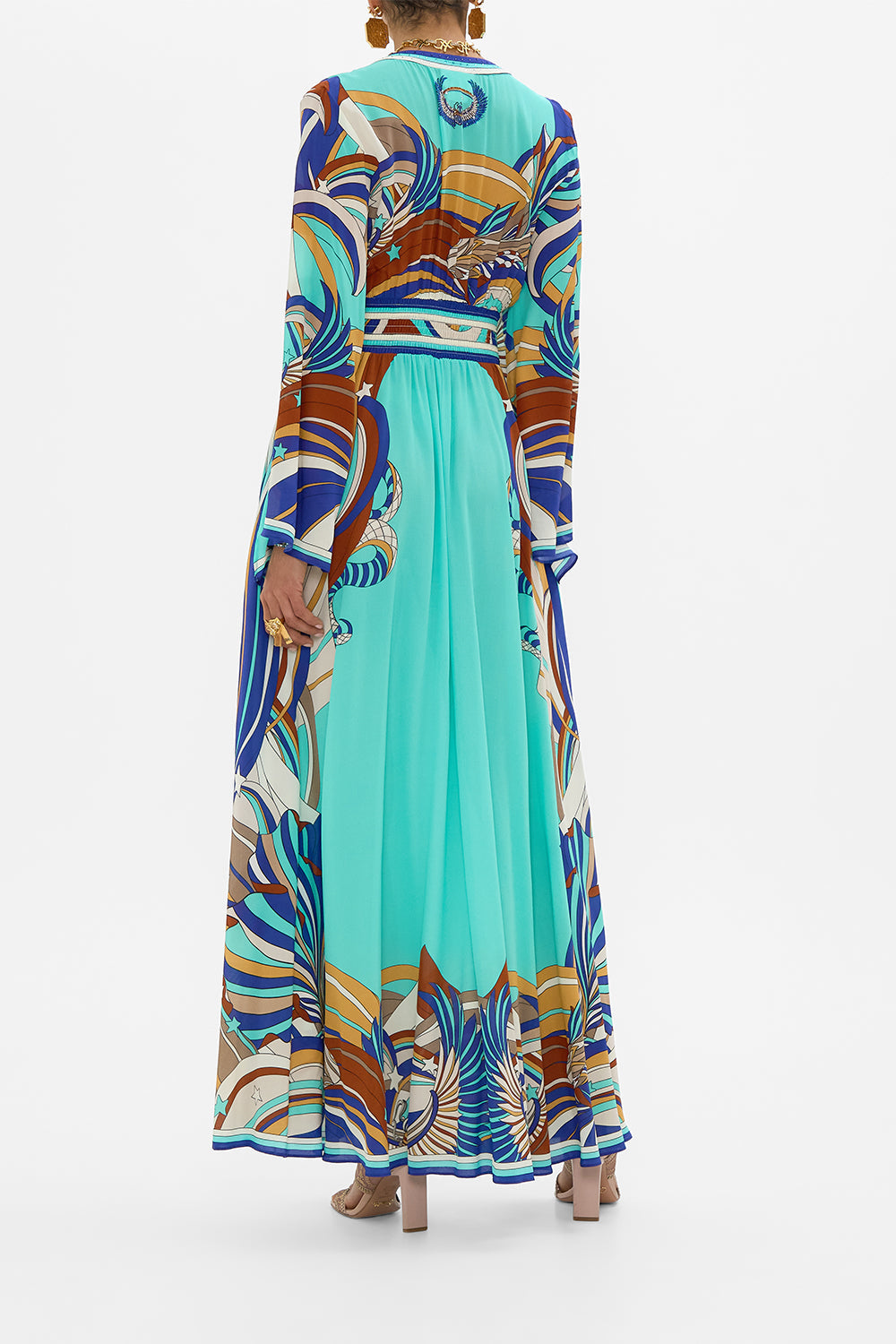 CAMILLA Kimono Sleeve Dress With Shirring Detail in Oasis Oracle.