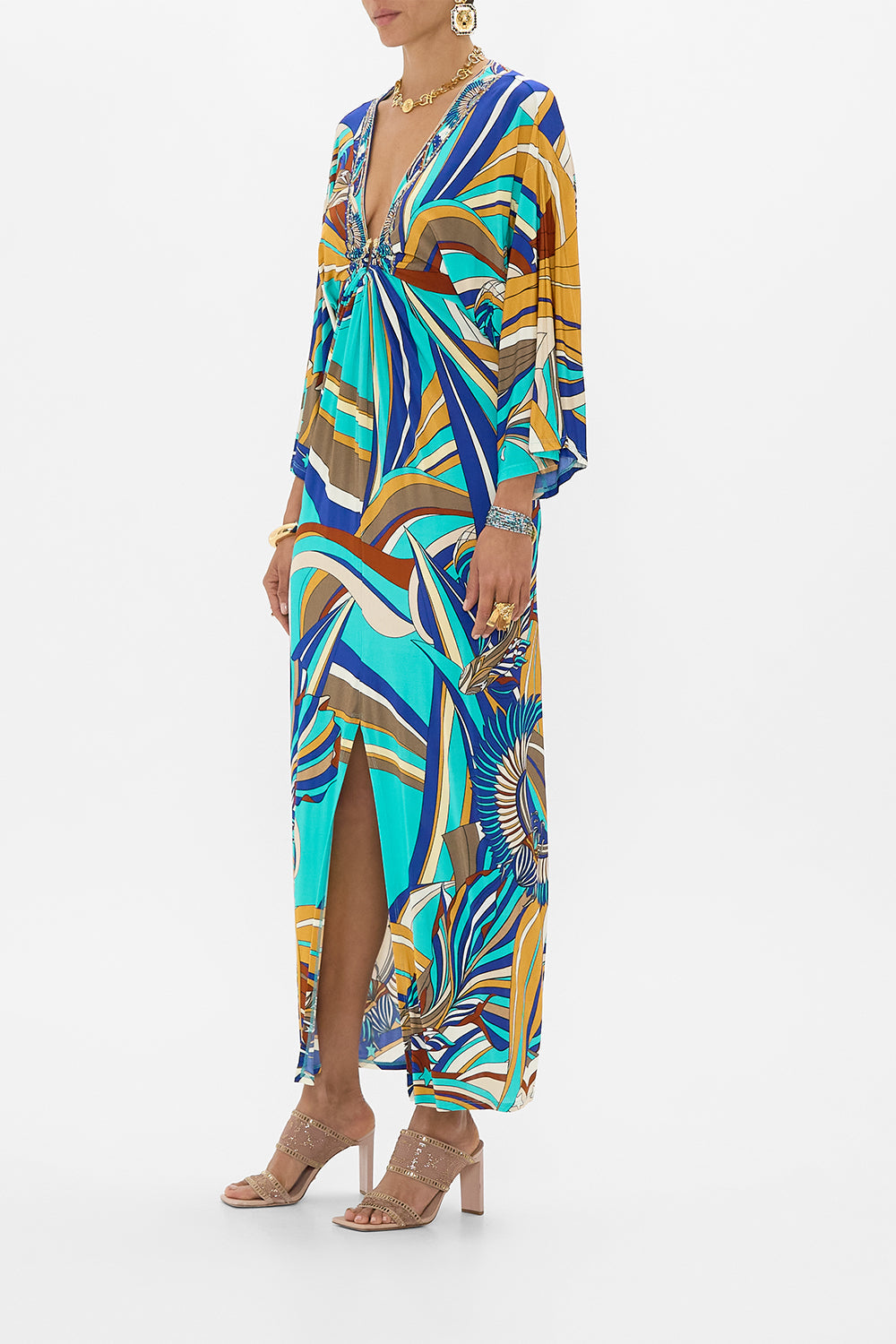 CAMILLA Draped Jersey Dress With Hardware in Oasis Oracles print.