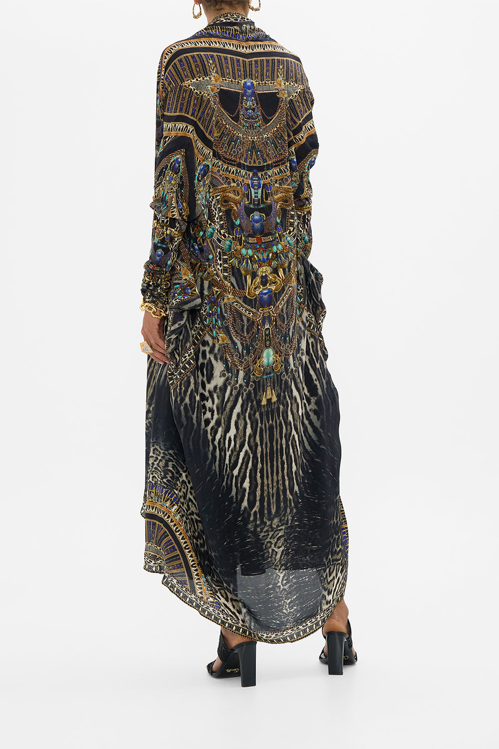 CAMILLA in Long Casual Jacket With Pockets in Cat Worship print.