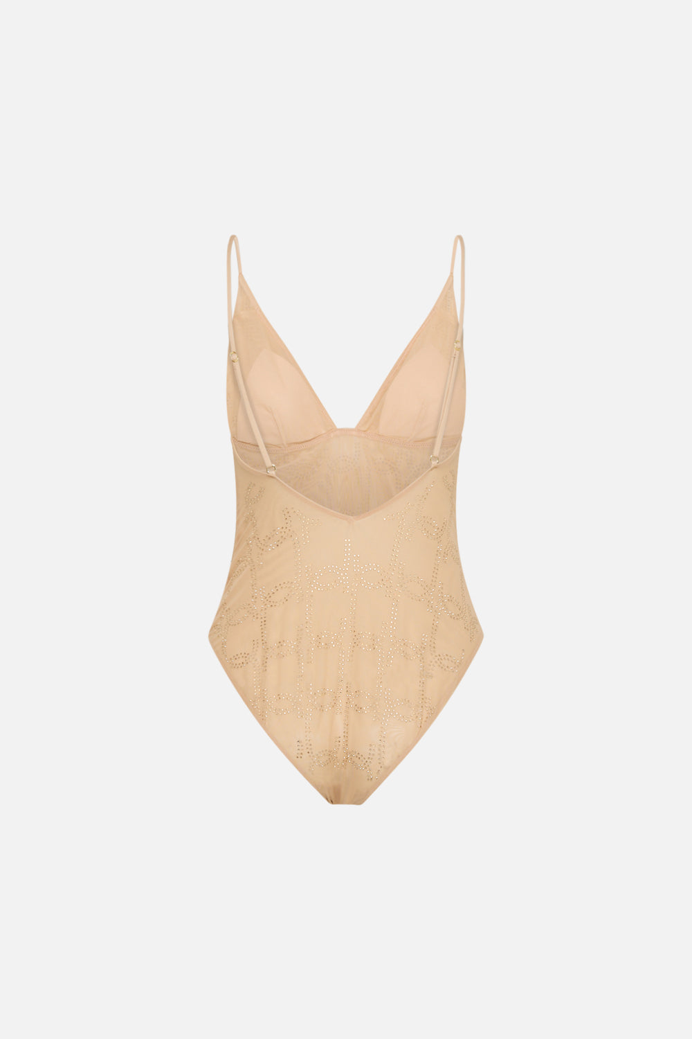 CAMILLA nude mesh tri bodysuit in Solid Nude