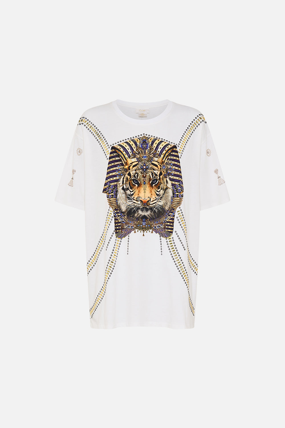 CAMILLA Oversized Band Tee in White Valley of the Queens print