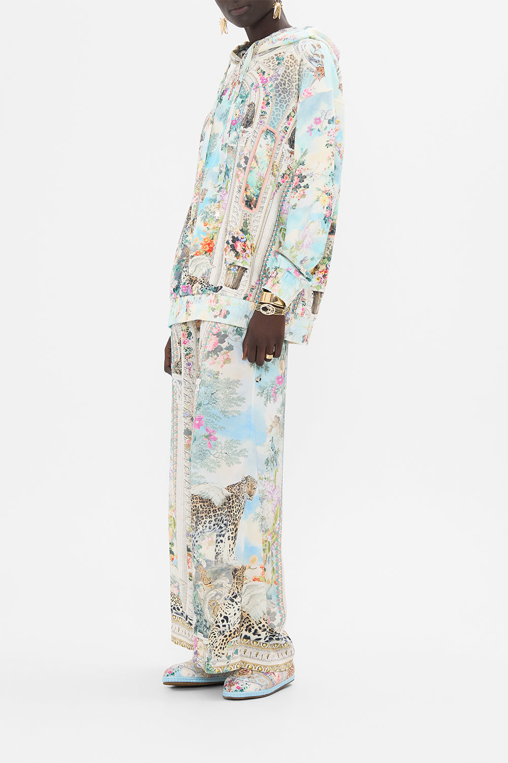 CAMILLA Silk Band Oversized Hooodie With Pockets in We Always Have Alexandria Print.