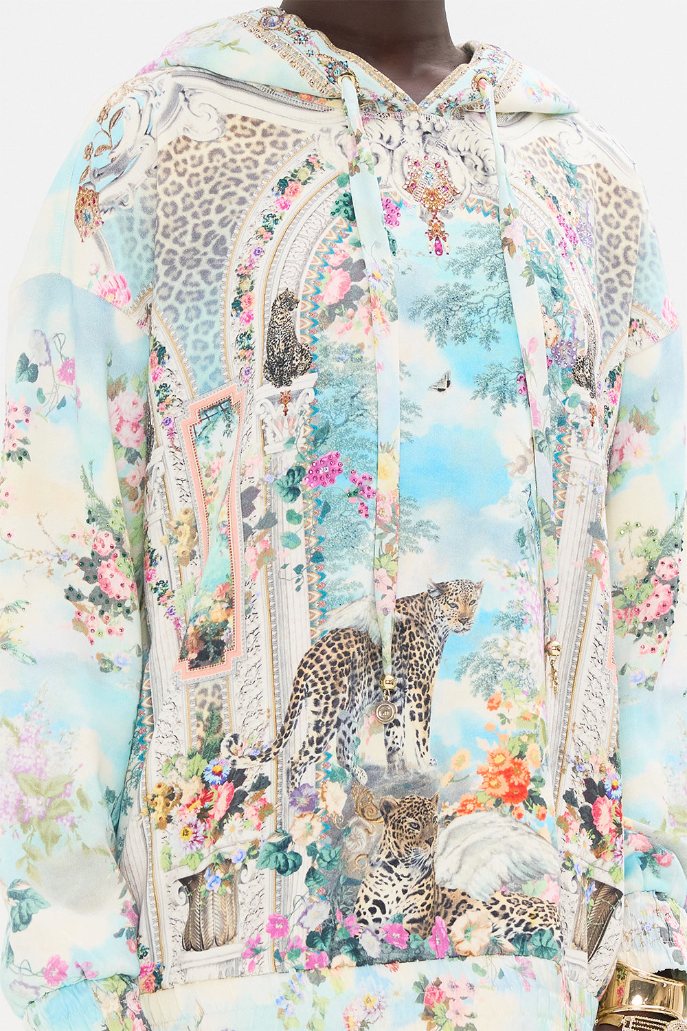 CAMILLA Silk Band Oversized Hooodie With Pockets in We Always Have Alexandria Print.