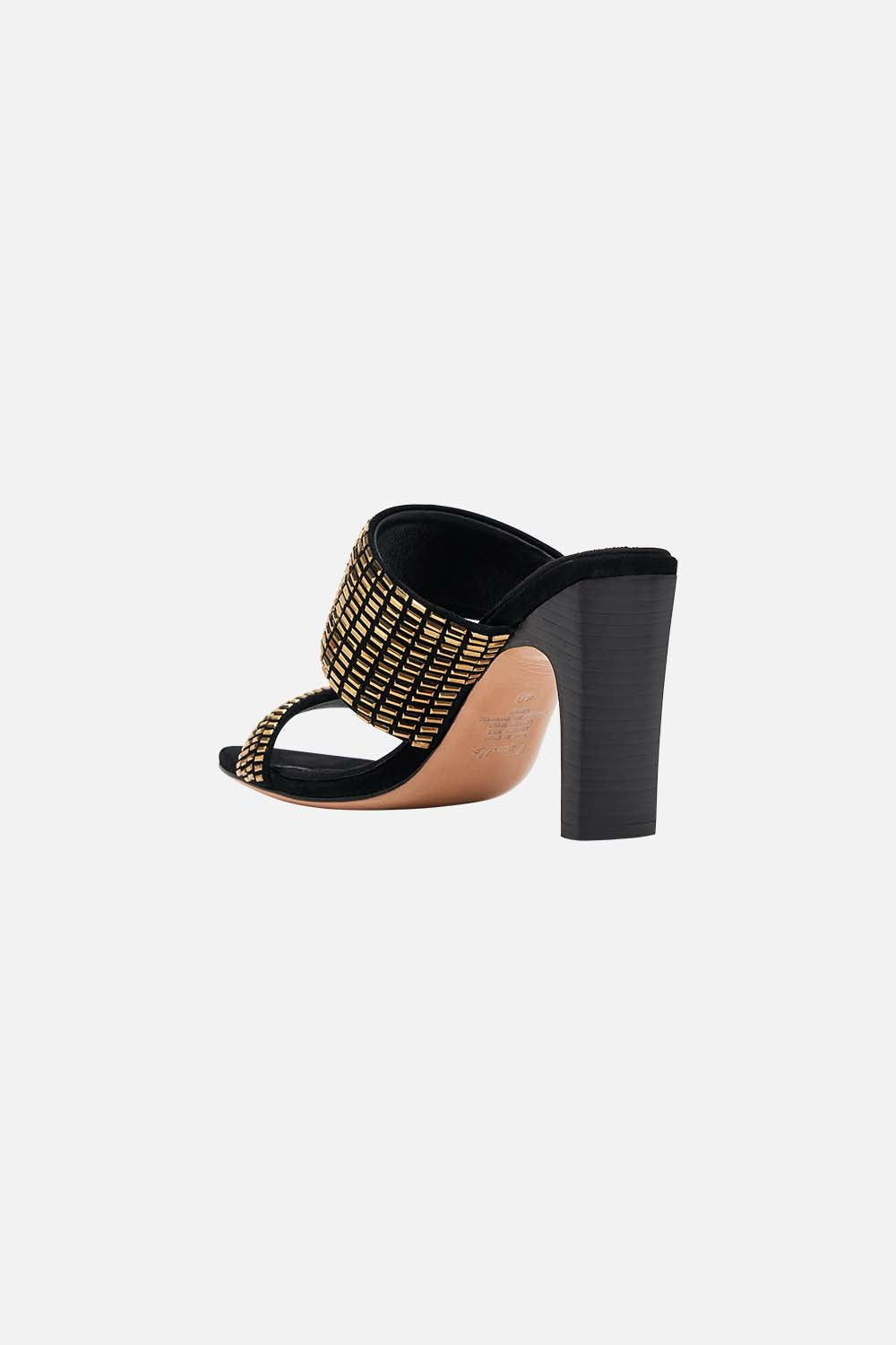 CAMILLA Sara snake block heel mule in Solid Black print