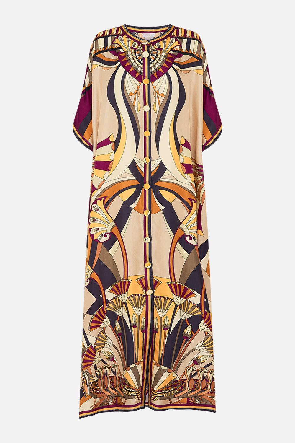 CAMILLA Button Through Batwing Kaftan Dress in Desert Delerium print.
