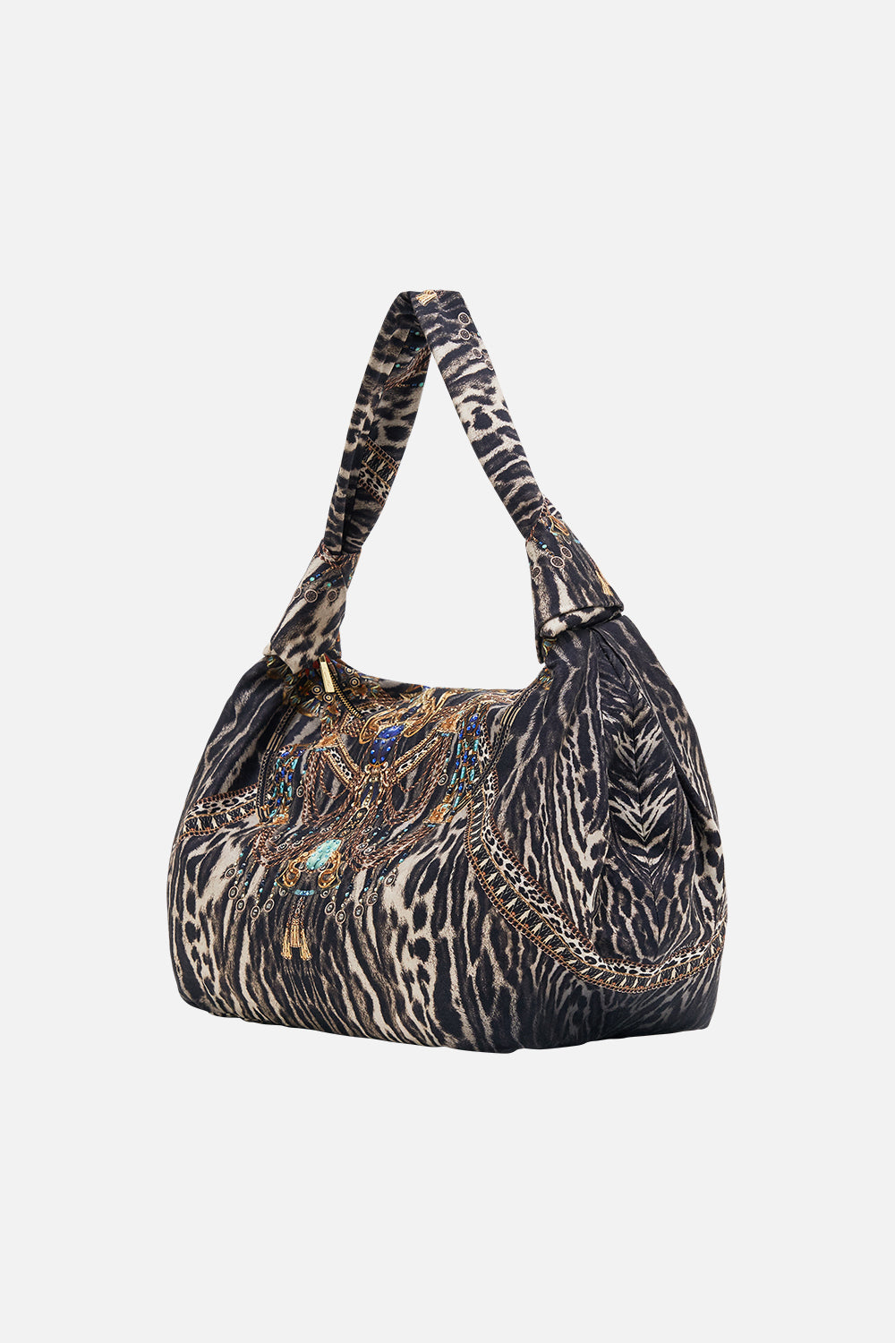 CAMILLA Slouch Shoulder Bag in Cat Worship print.