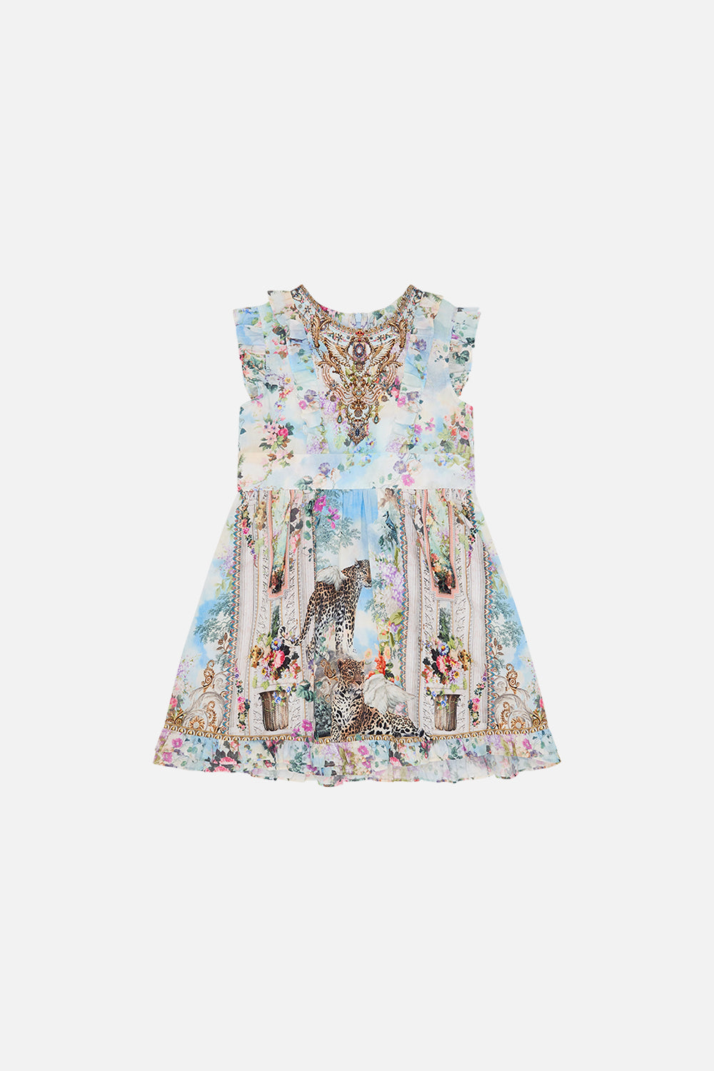 CAMILLA V-Neck Ring Front Cover-Up Dress in Cat Worship print.