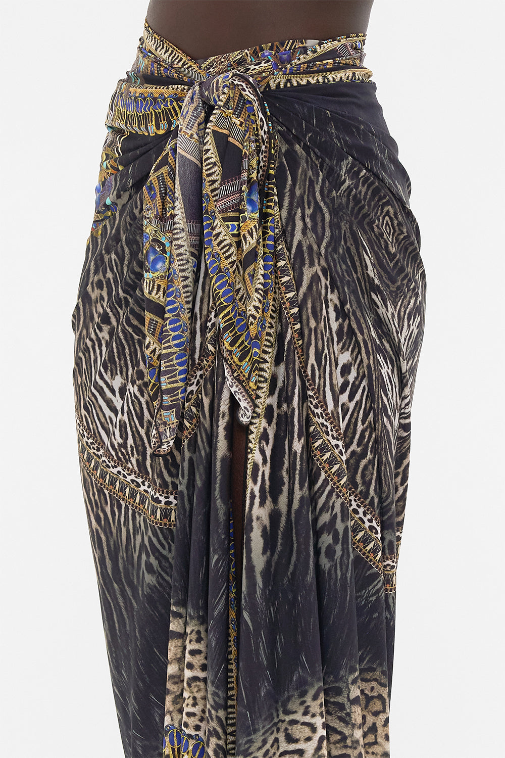 CAMILLA Long Sarong in Cat Worship print.