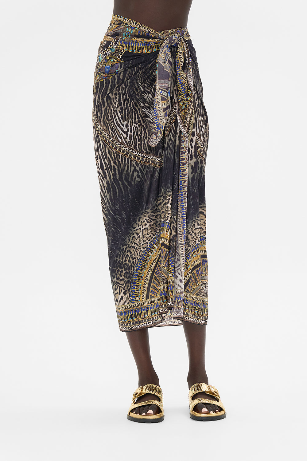 CAMILLA Long Sarong in Cat Worship print.