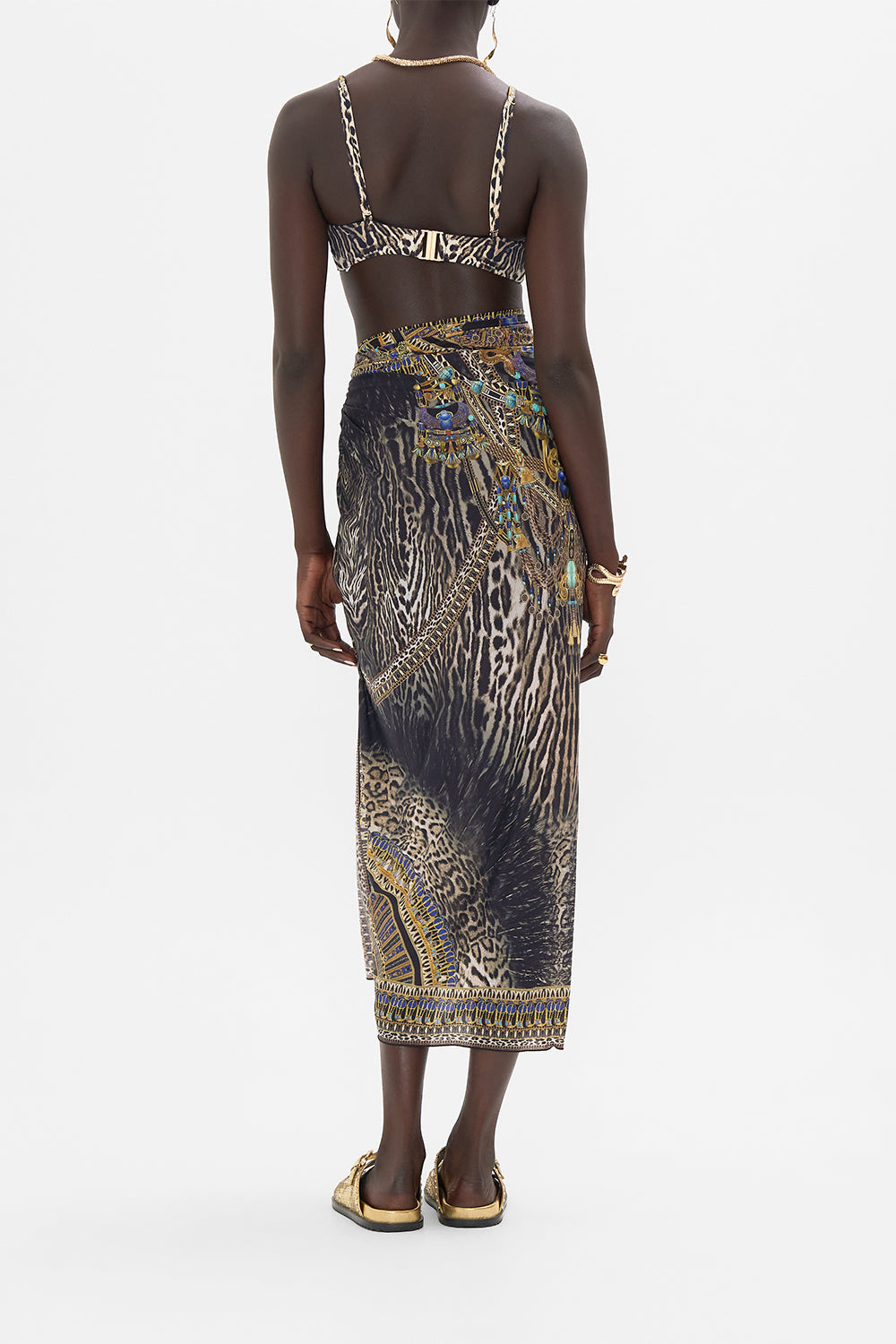 CAMILLA Long Sarong in Cat Worship print.