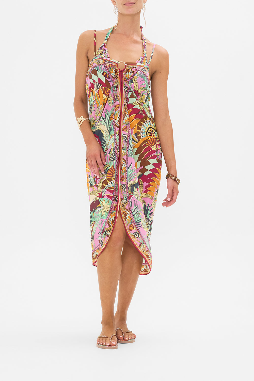 CAMILLA Ring Trim Long Sarong in Giza Goddess print.