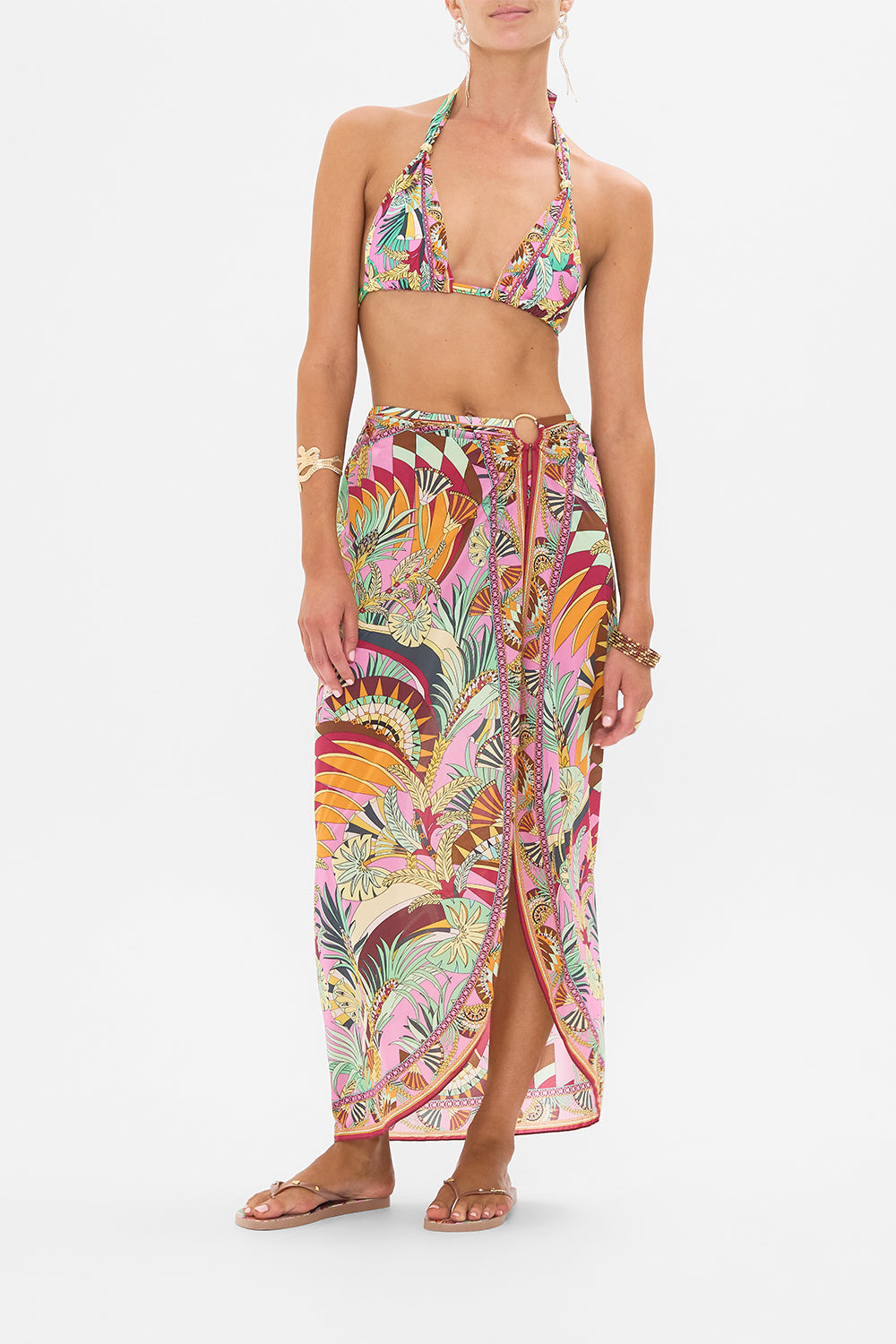 CAMILLA Ring Trim Long Sarong in Giza Goddess print.