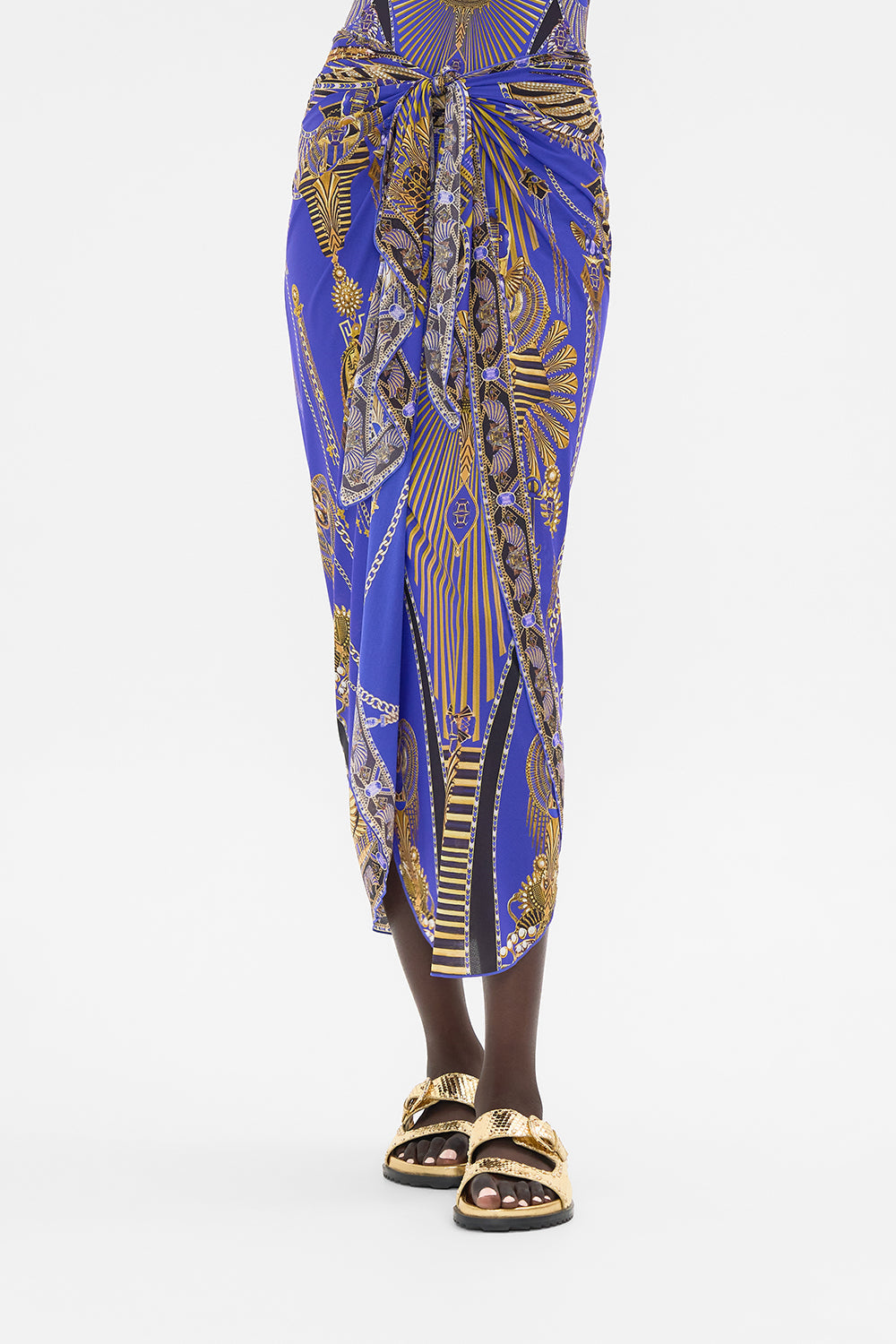 CAMILLA Layered Long Sarong With Front Tie in My Fair Pharaoh print.