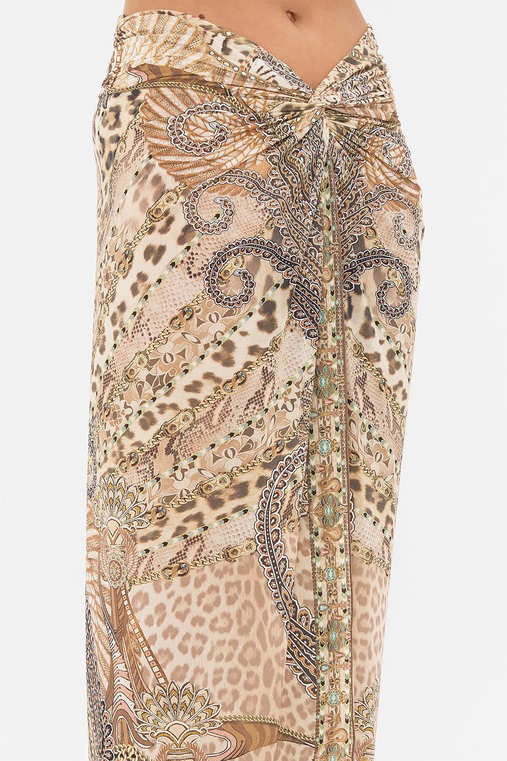 CAMILLA Twist Front Long Skirt in The Throne Room print