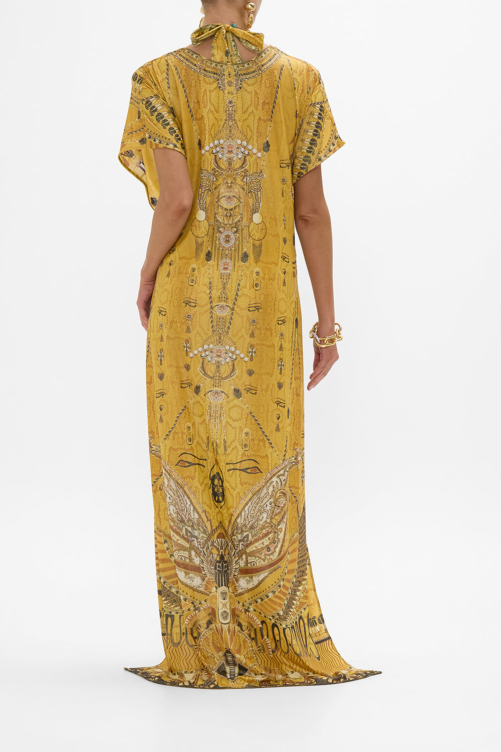 CAMILLA Gold Cover-Up with Front Splits in Valley of the Kings Print