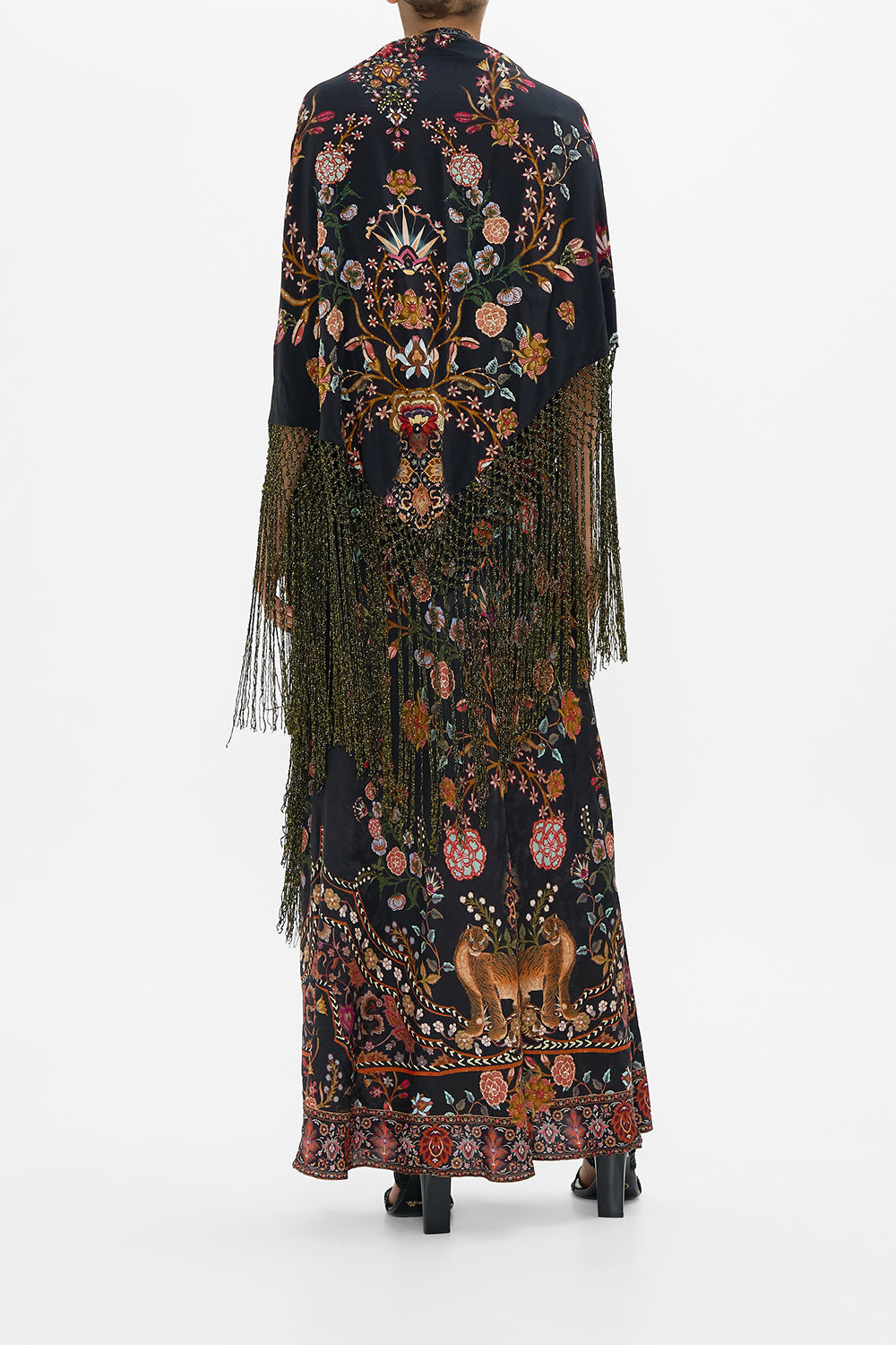 CAMILLA Macrame Shawl in Loom to Tomb print