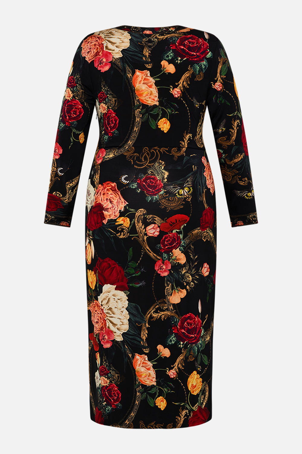 CAMILLA Black V-Neck Midi Cross Front Dress in Magic in the Manuscripts