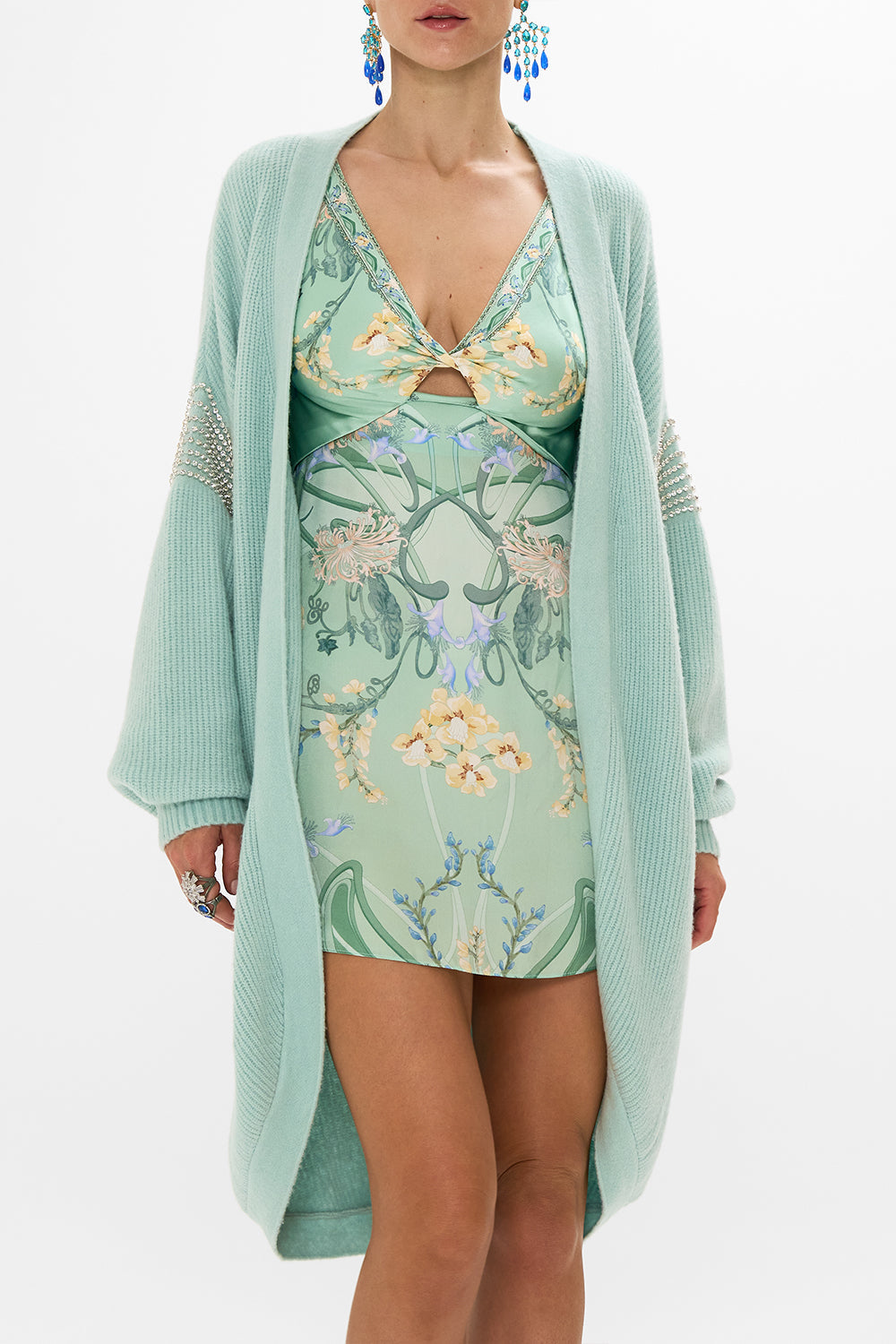 CAMILLA blue cocoon knit layer in Dreaming In Dutch print.