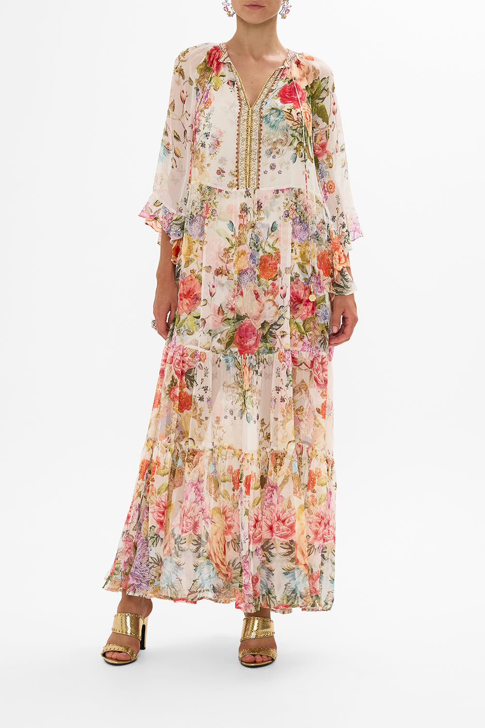 CAMILLA Black Reversible Embroidered Quilted Wrap Skirt in Stitched in Time print