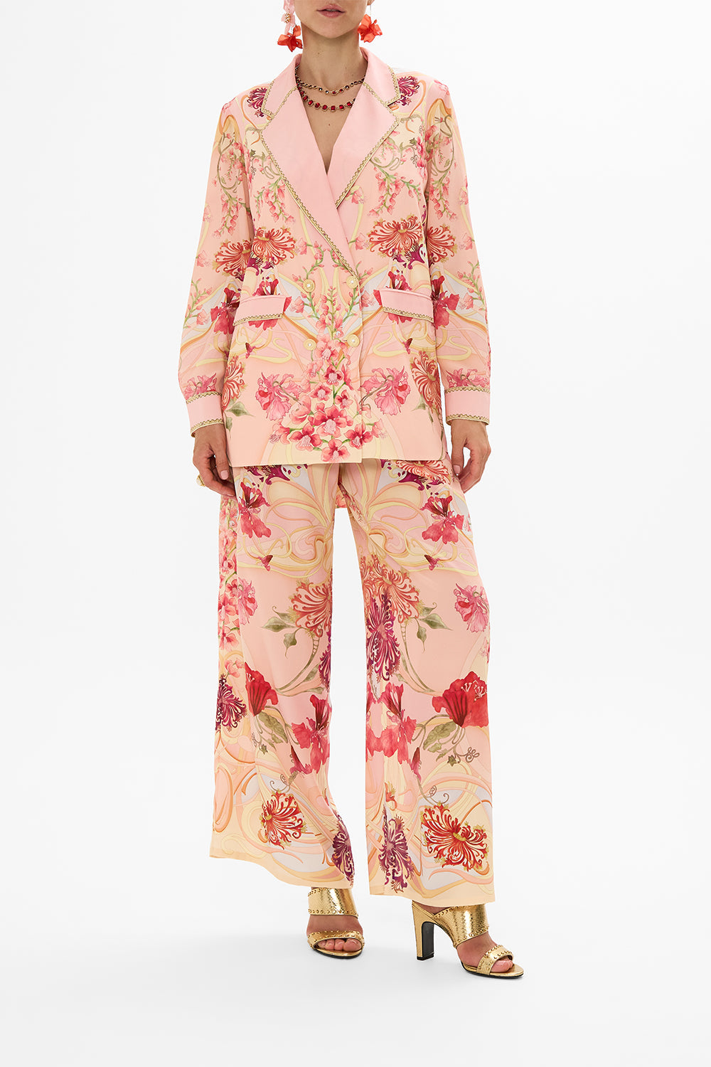 CAMILLA Floral Double Breasted Soft Jacket in Blossoms and Brushstrokes