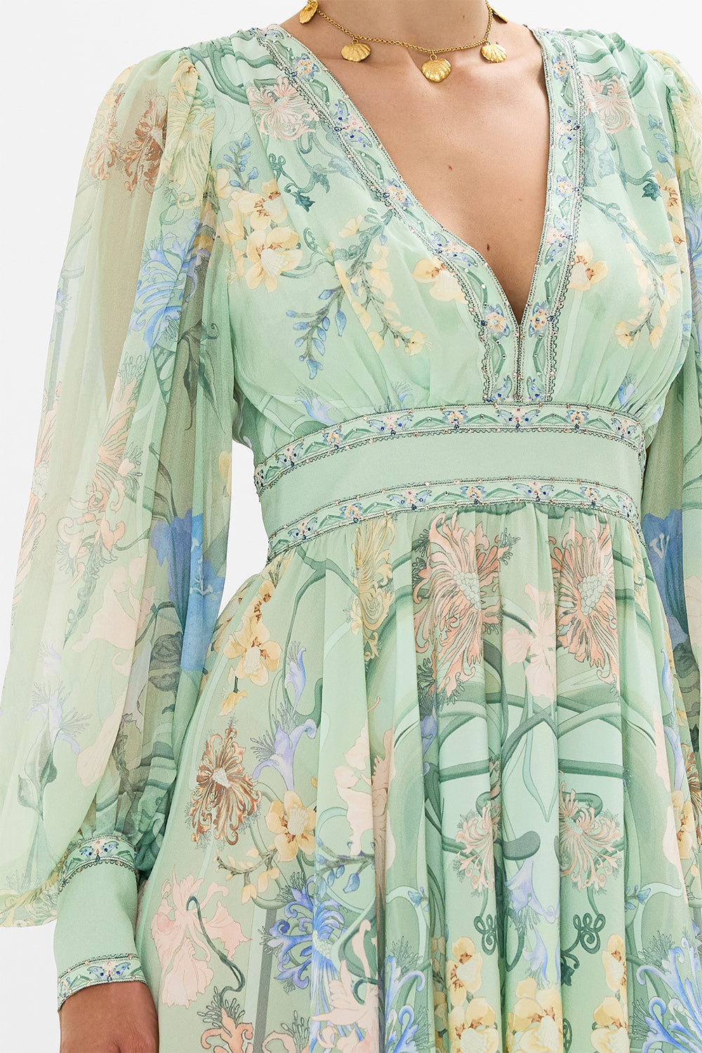 CAMILLA Floral Short Dress with Blouson Sleeve in Dreaming in Dutch