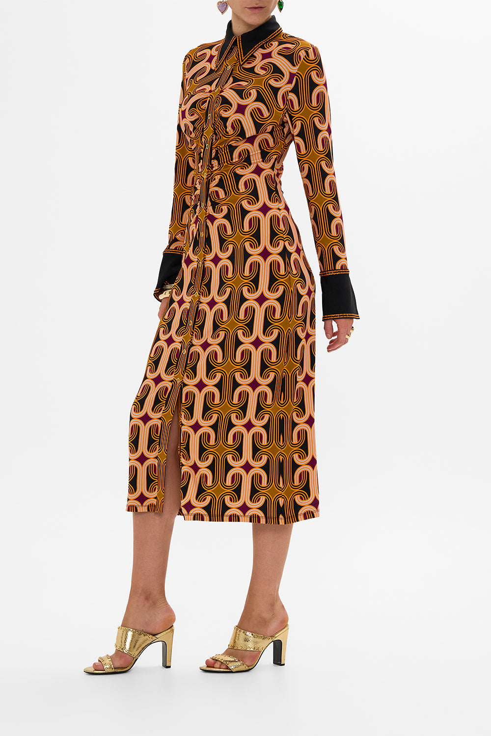 CAMILLA multi jersey midi shirt dress in One Night In De Wallen print.