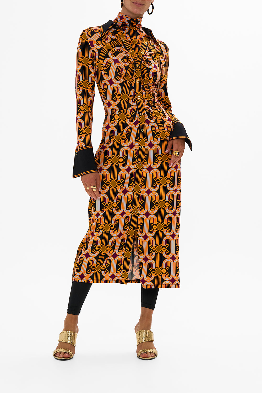 CAMILLA multi jersey midi shirt dress in One Night In De Wallen print.