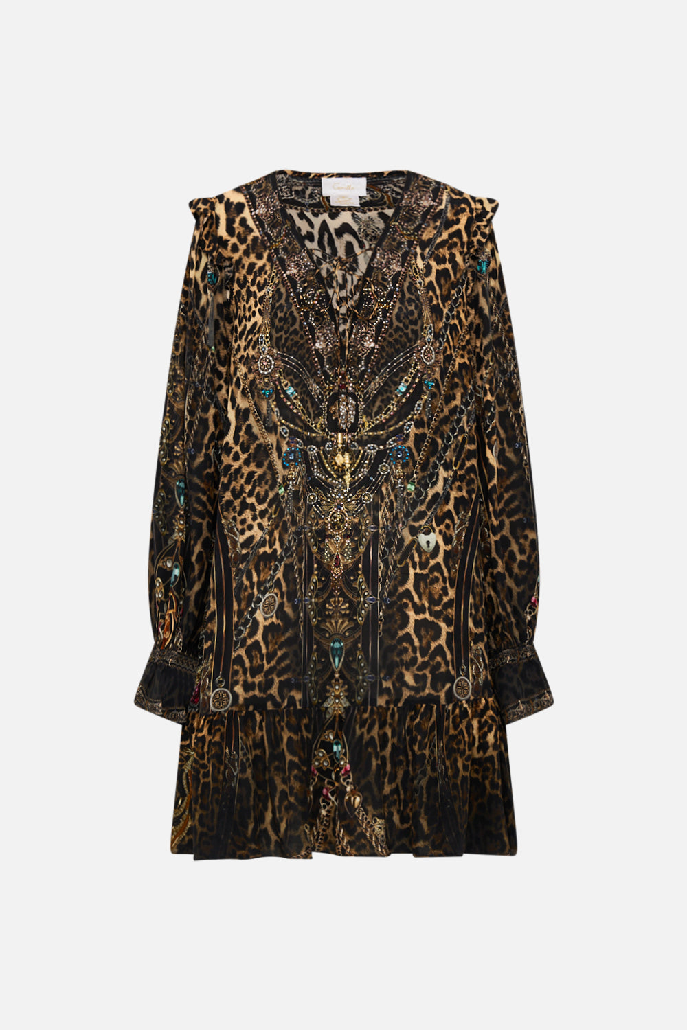 CAMILLA Leopard Ruffle Lace Up Dress in Amsterglam