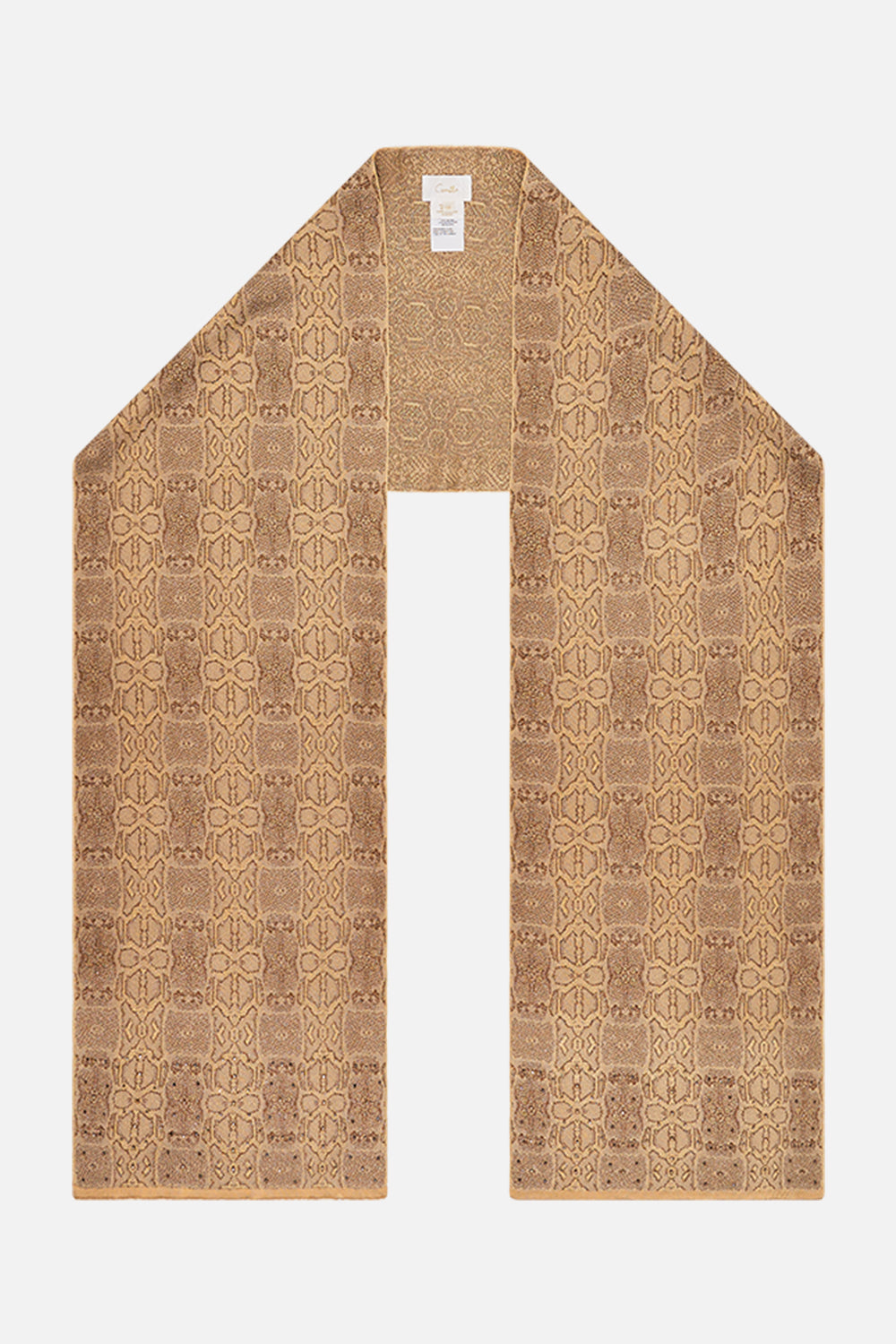 CAMILLA Gold Embellished Knit Scarf in Valley of the Kings Print