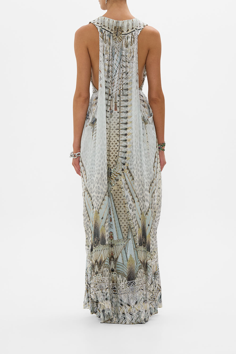 SLEEVELESS DRAPED T BACK LONG DRESS SAHARA STARLET