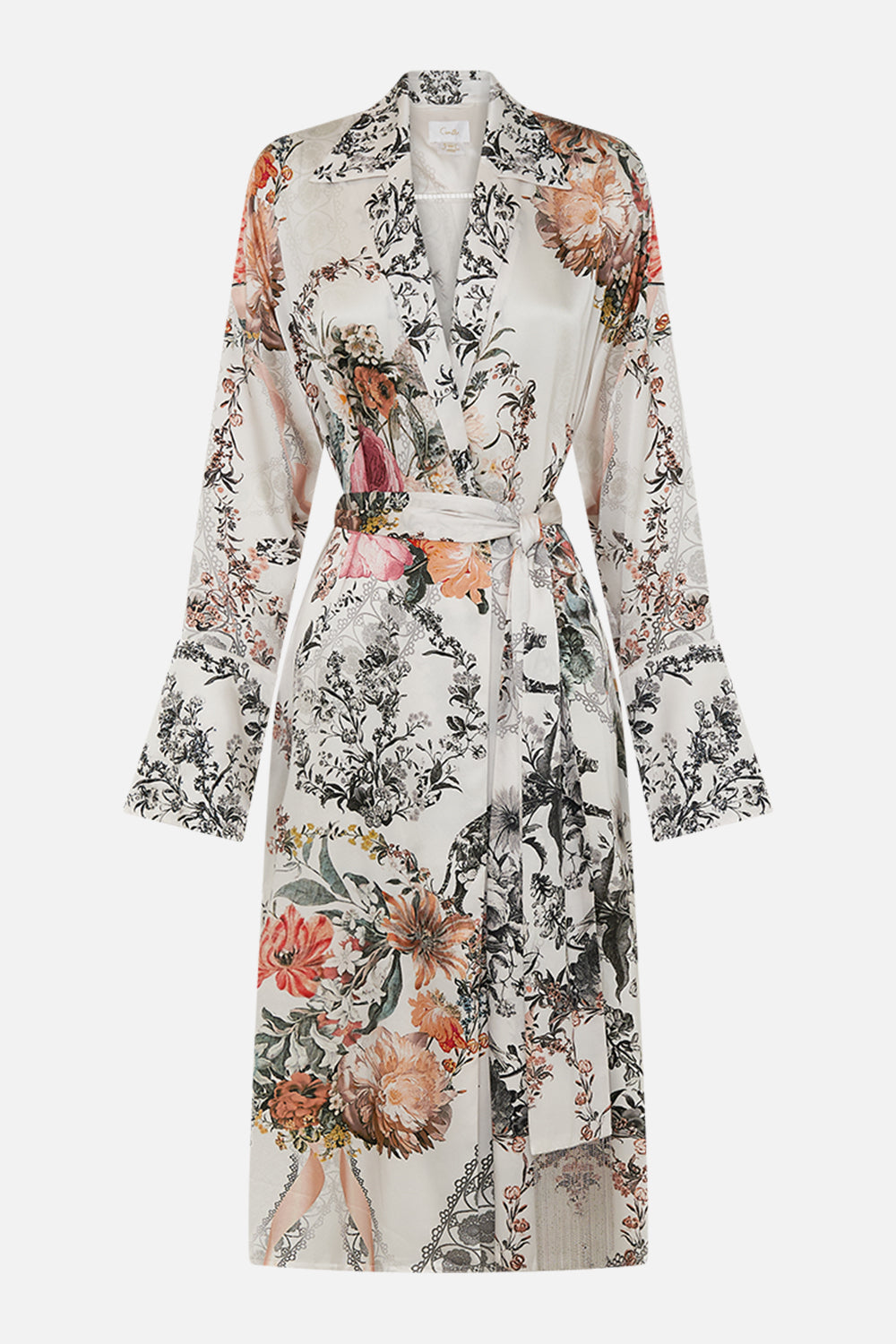 CAMILLA white floral print silk coat in De Haar Memoirs print