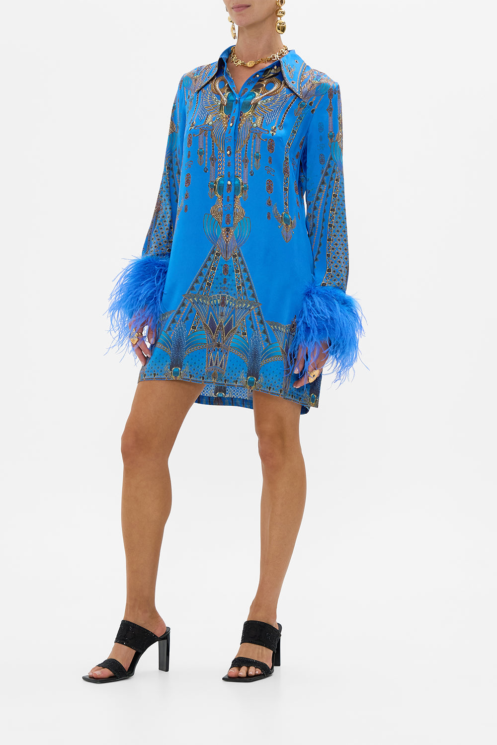 MINI SHIRT DRESS WITH FEATHER CUFF ARCHIVAL REVIVAL
