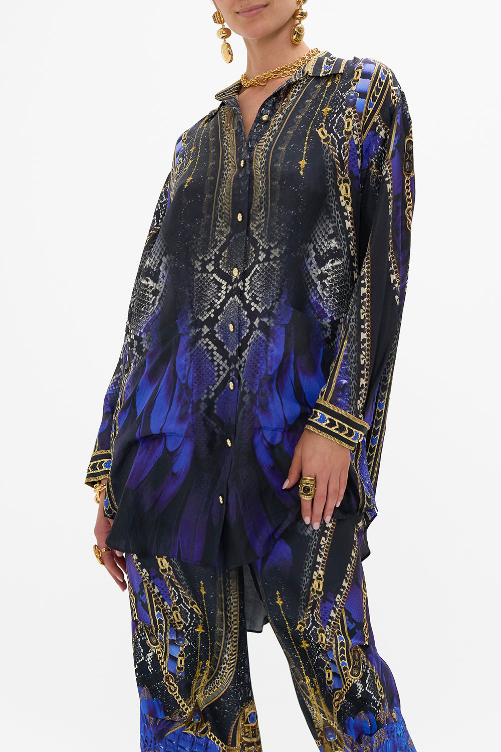 CAMILLA Shirt Tunic with Pockets in Other Side of the Oasis print.