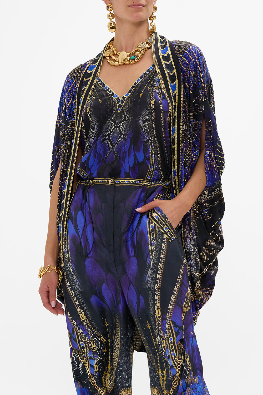 CAMILLA Open Front Cardi Cape in Other Side of the Oasis print.