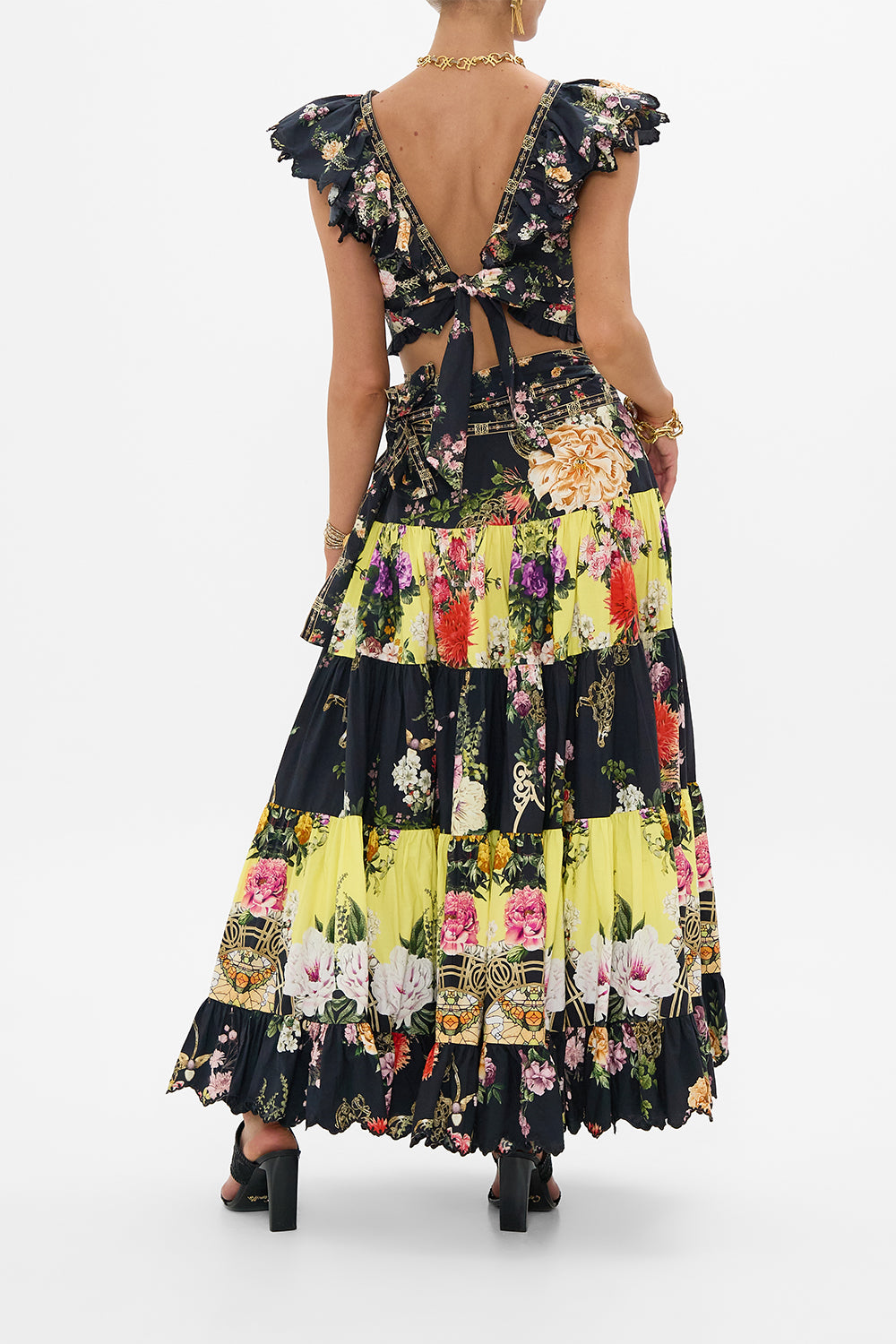 WRAP SKIRT WITH GATHERED PANELS ADORNED IN ALEXANDRIA