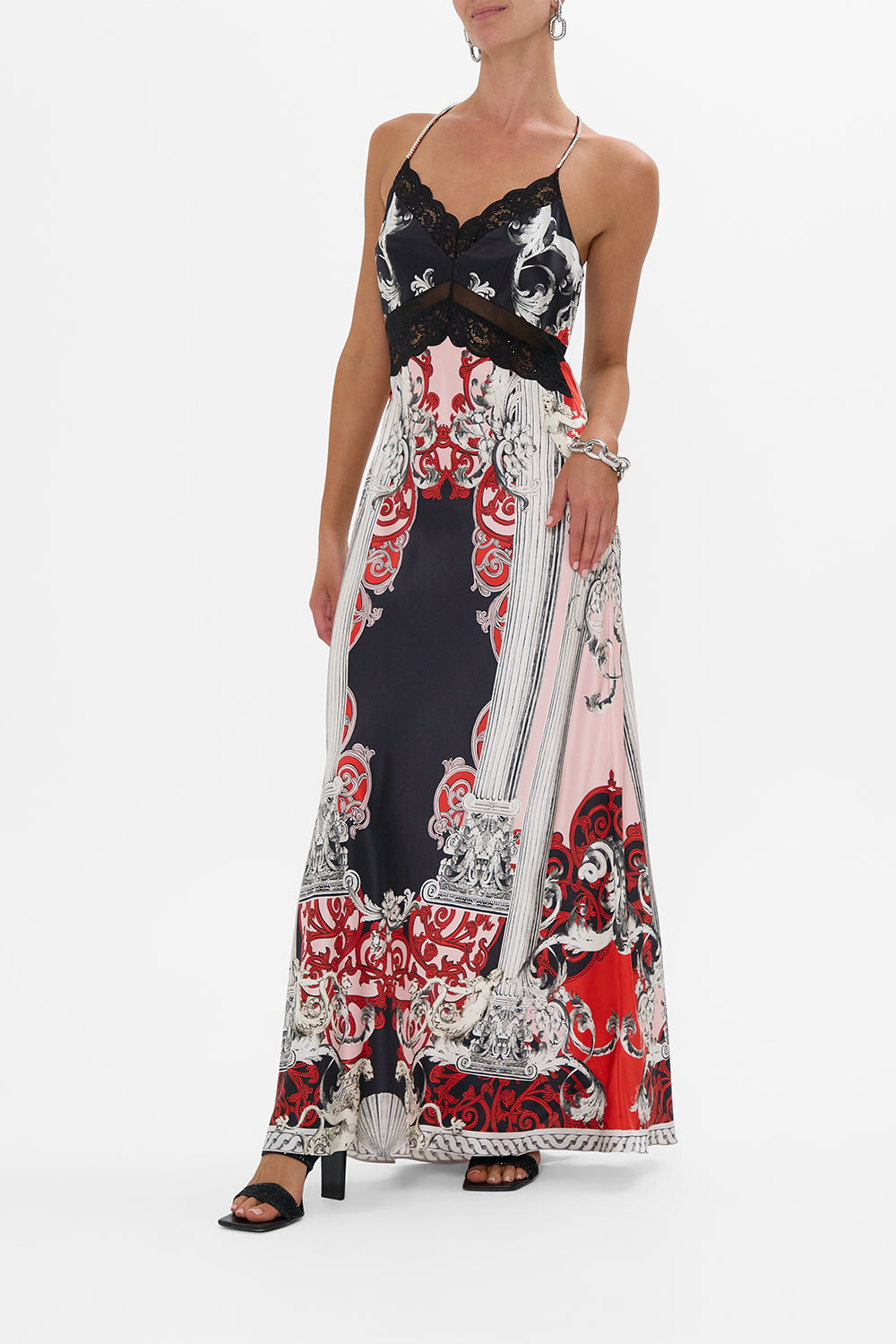 LACE SPLICE BIAS LONG DRESS MARK OF MEDUSA