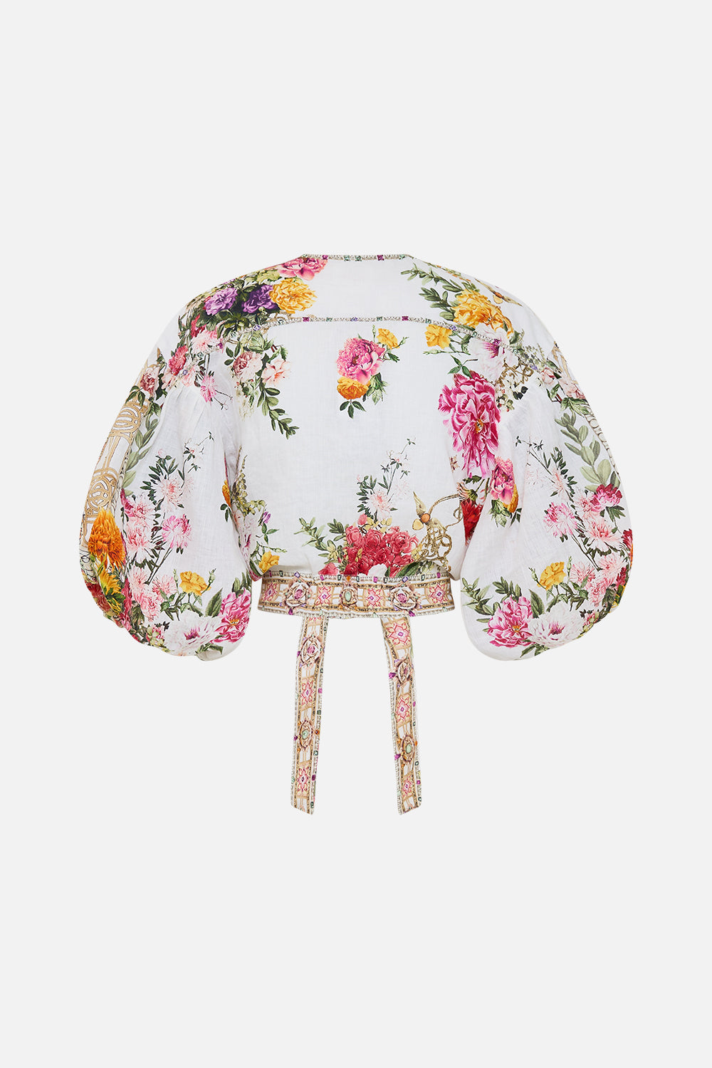 TIE FRONT PUFF SLEEVE TOP EGYPTIAN ROSE