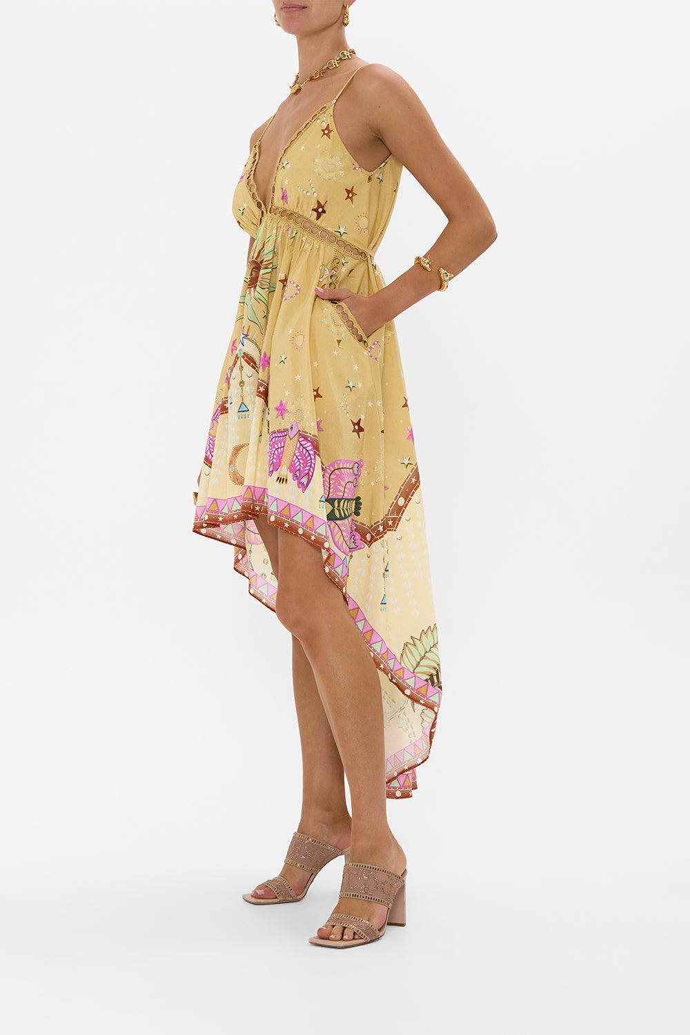 STRAPPY HIGH LOW DRESS WITH POCKETS ASWAN ABSTRACT