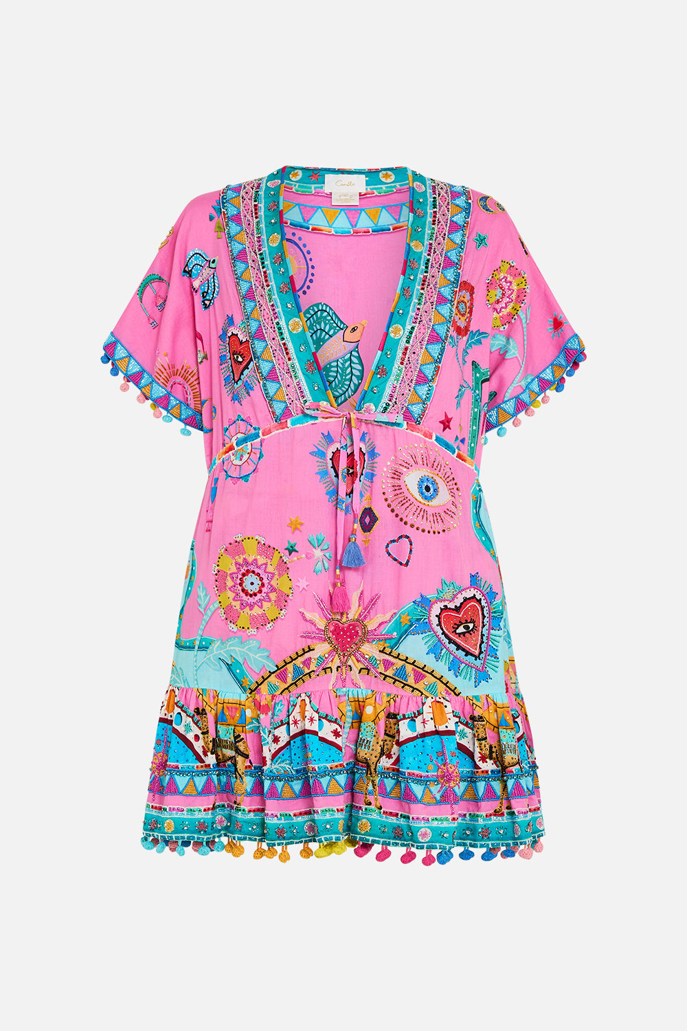 SHORT V NECK EMBROIDERED DRESS RAINBOW ROADS