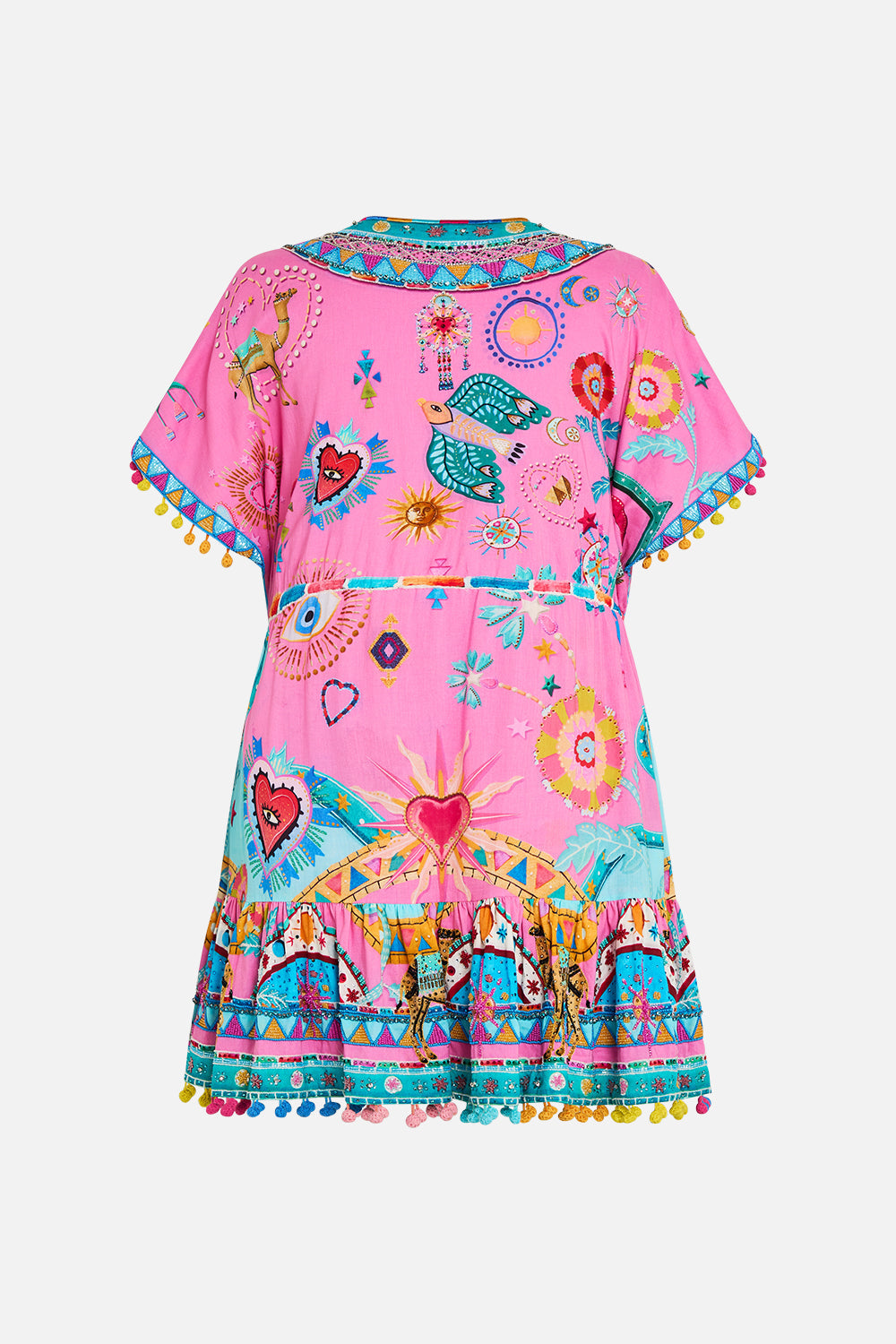 SHORT V NECK EMBROIDERED DRESS RAINBOW ROADS