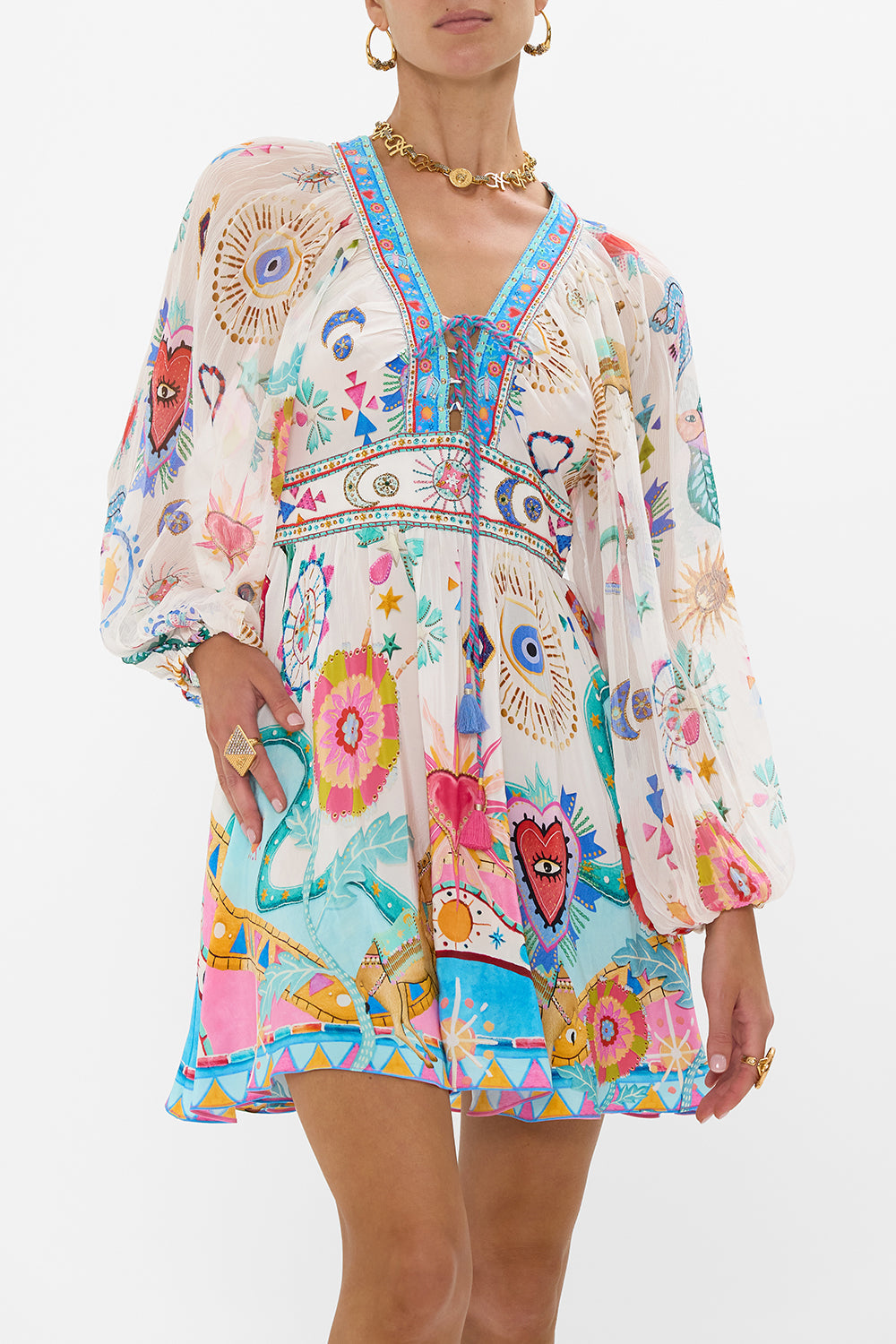 LACE UP FRONT SHORT DRESS LIVING IN COLOUR