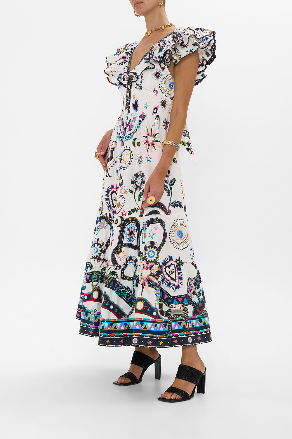 TIERED DRESS WITH NECK FRILL NUBIAN WONDERLAND