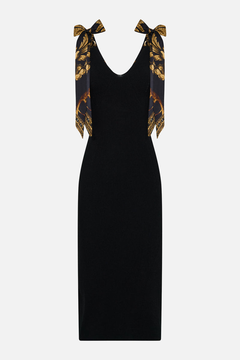 V NECK HARDWARE DRESS WITH NECK TIE ERA OF EMPIRES