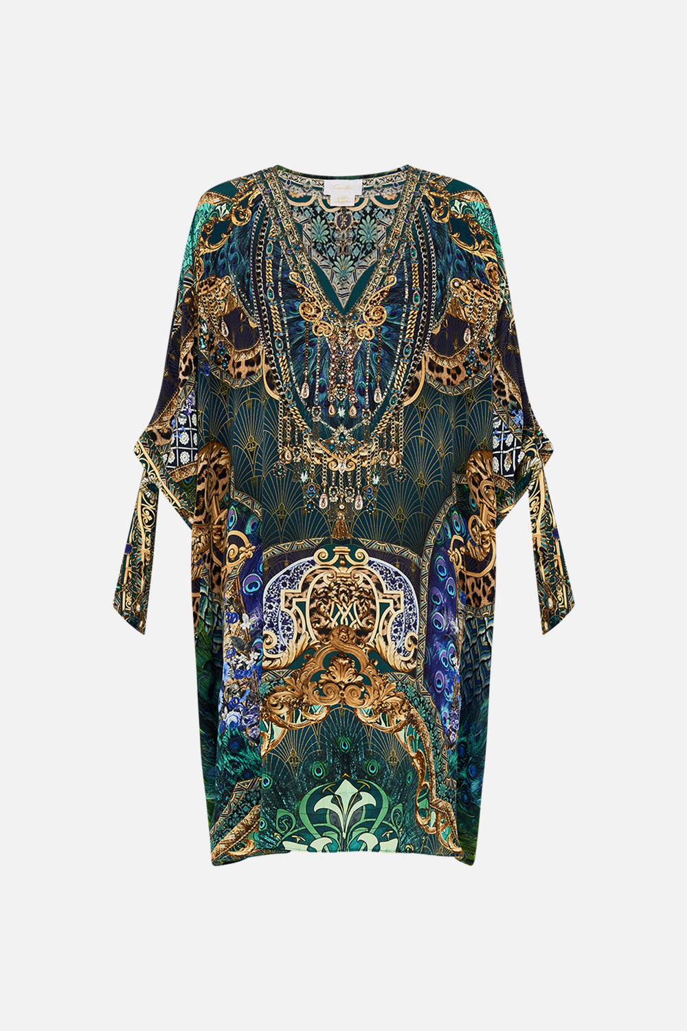 Product view of CAMILLA short silk kaftan in Fan Dance print