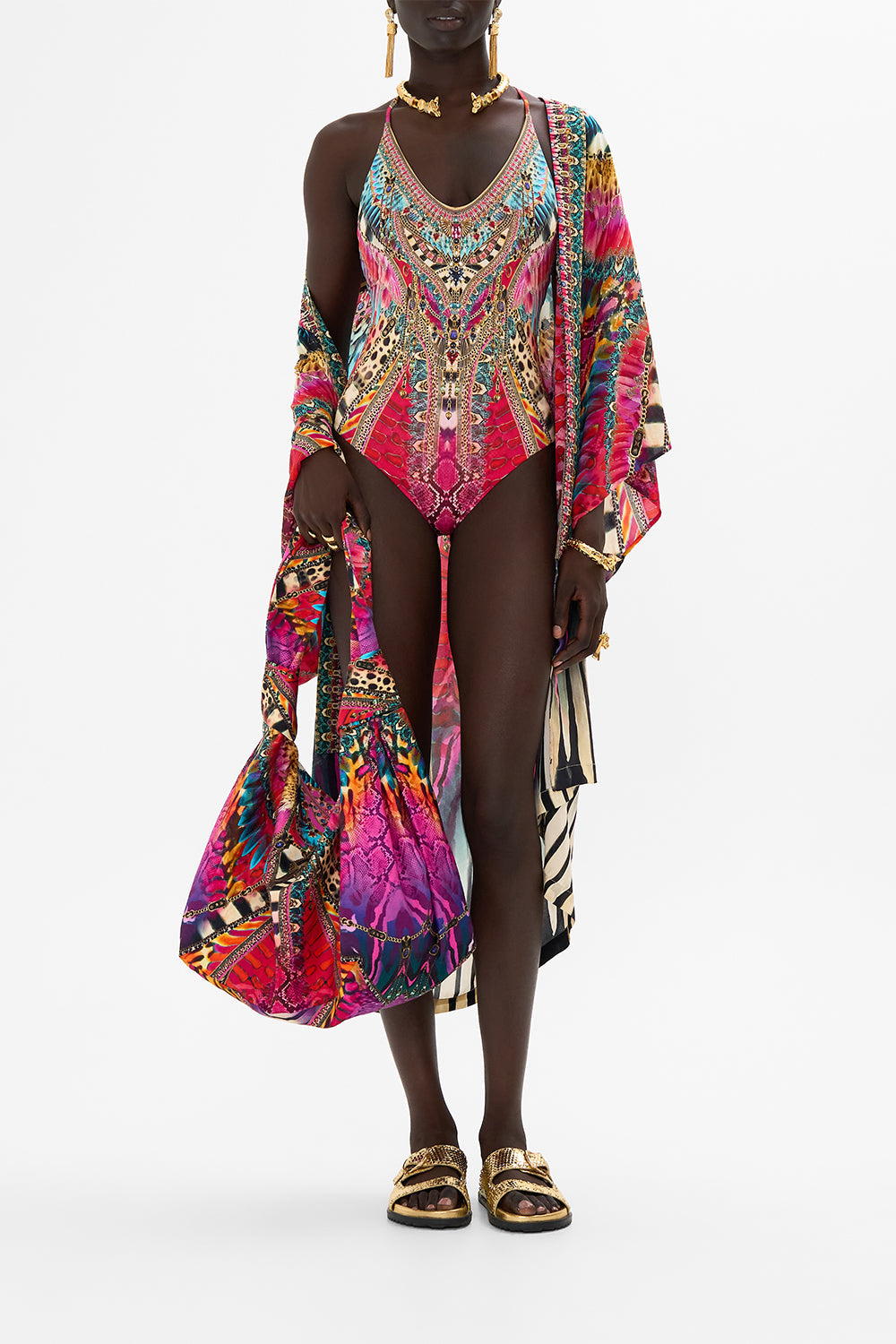 CAMILLA Slouch Shoulder Bag in Sahara Supernatural print.