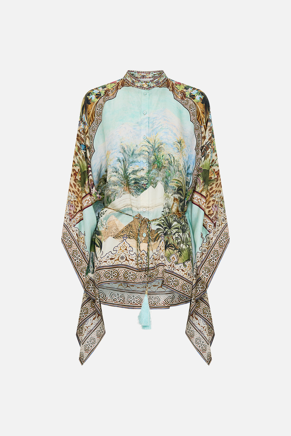 CAMILLA Button Through Scarf Blouse in Views of the Valley Print.