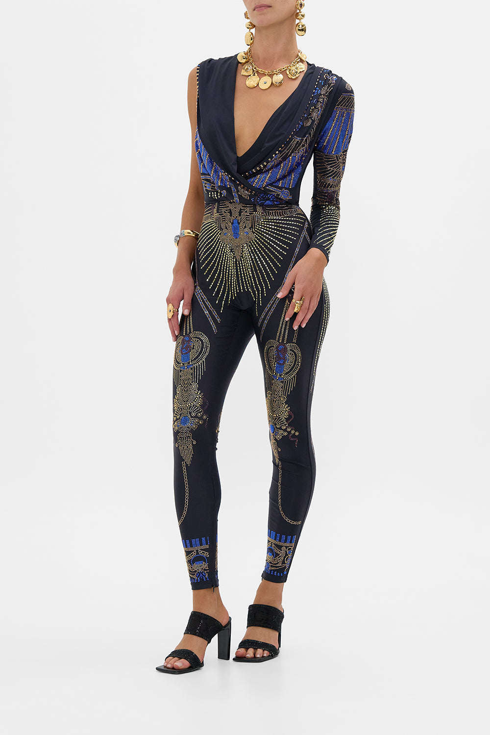 ONE SLEEVE HOODED CATSUIT SOLID BLACK