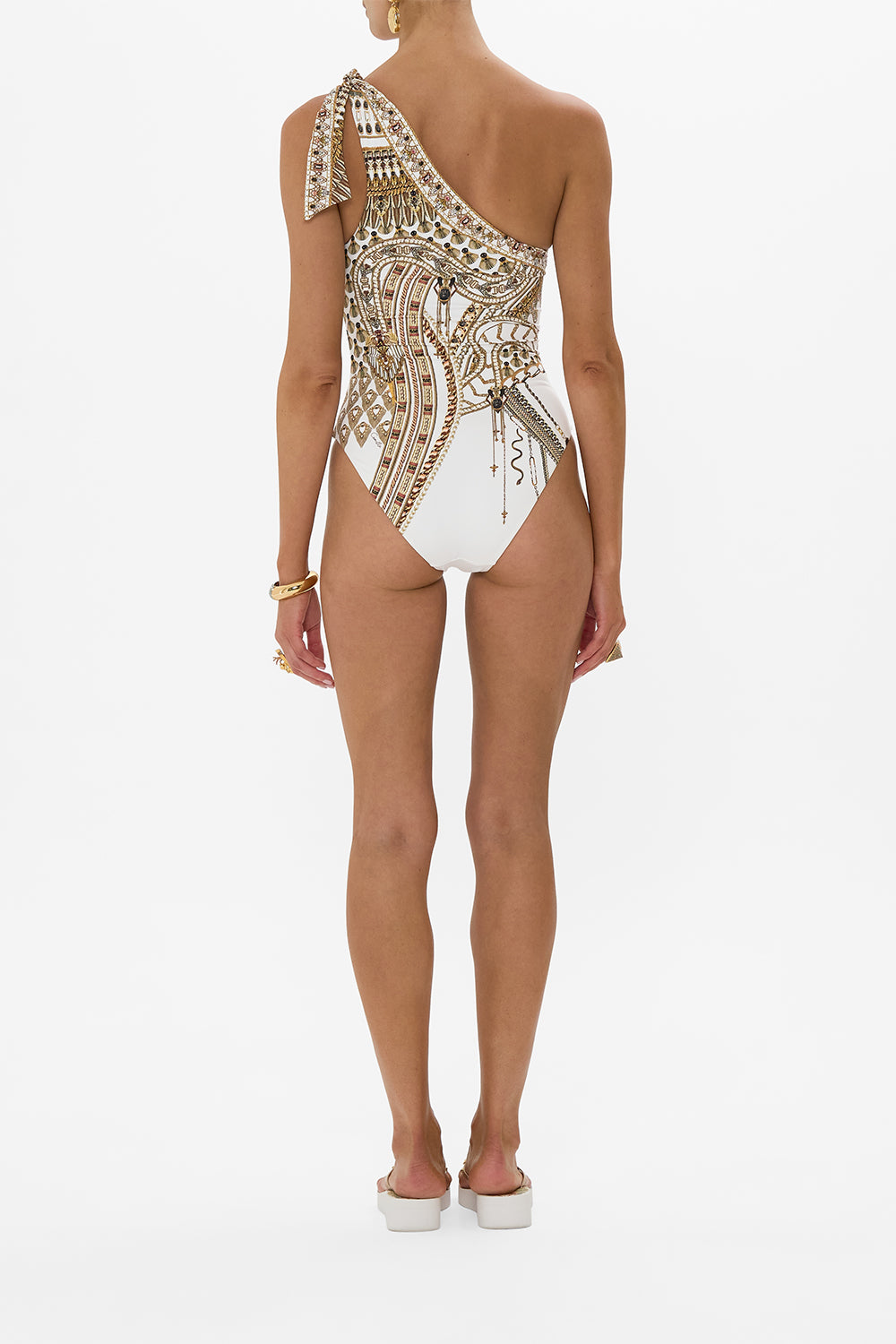 ONE SHOULDER TIE ONE PIECE WITH TRIM GODDESS ENERGY