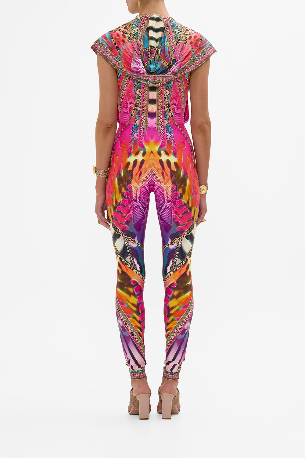 CAMILLA Hooded Sleeveless Catsuit in Sahara Supernatural print.
